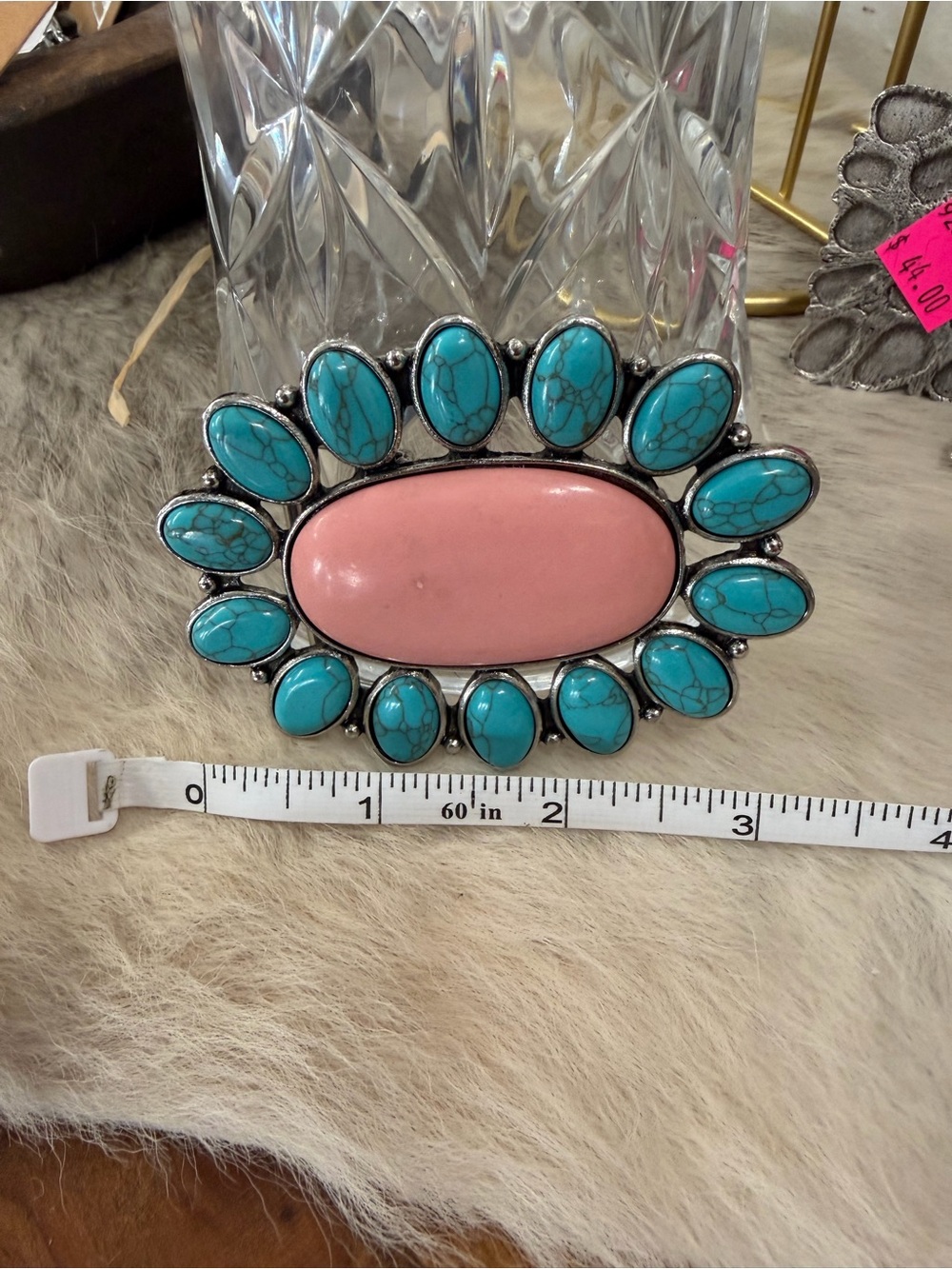Turquoise and Pink statement Belt Buckle  - crooked Fence